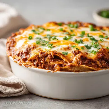 Beef Enchilada Casserole Baked for 8 Servings Recipe Card