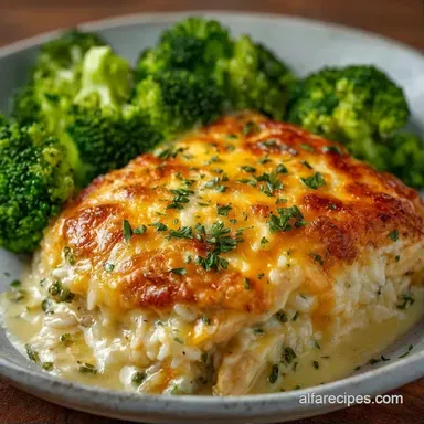 Cheesy Chicken Rice Casserole in 35 Min Recipe Card