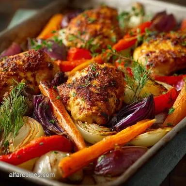 Meal Prep Lunch Idea with Chicken and Roasted Vegetables Recipe Card