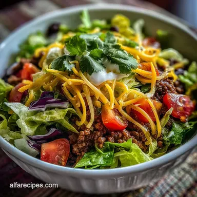 Layer Taco Salad Recipe with Ground Beef in 30 Min Recipe Card