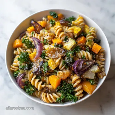 Warm Roasted Fall Vegetable Pasta Salad for 6 Servings Recipe Card