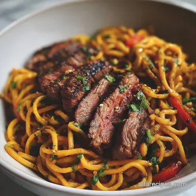 Steak and Noodles Recipe: Ready in 20 Minutes Recipe Card