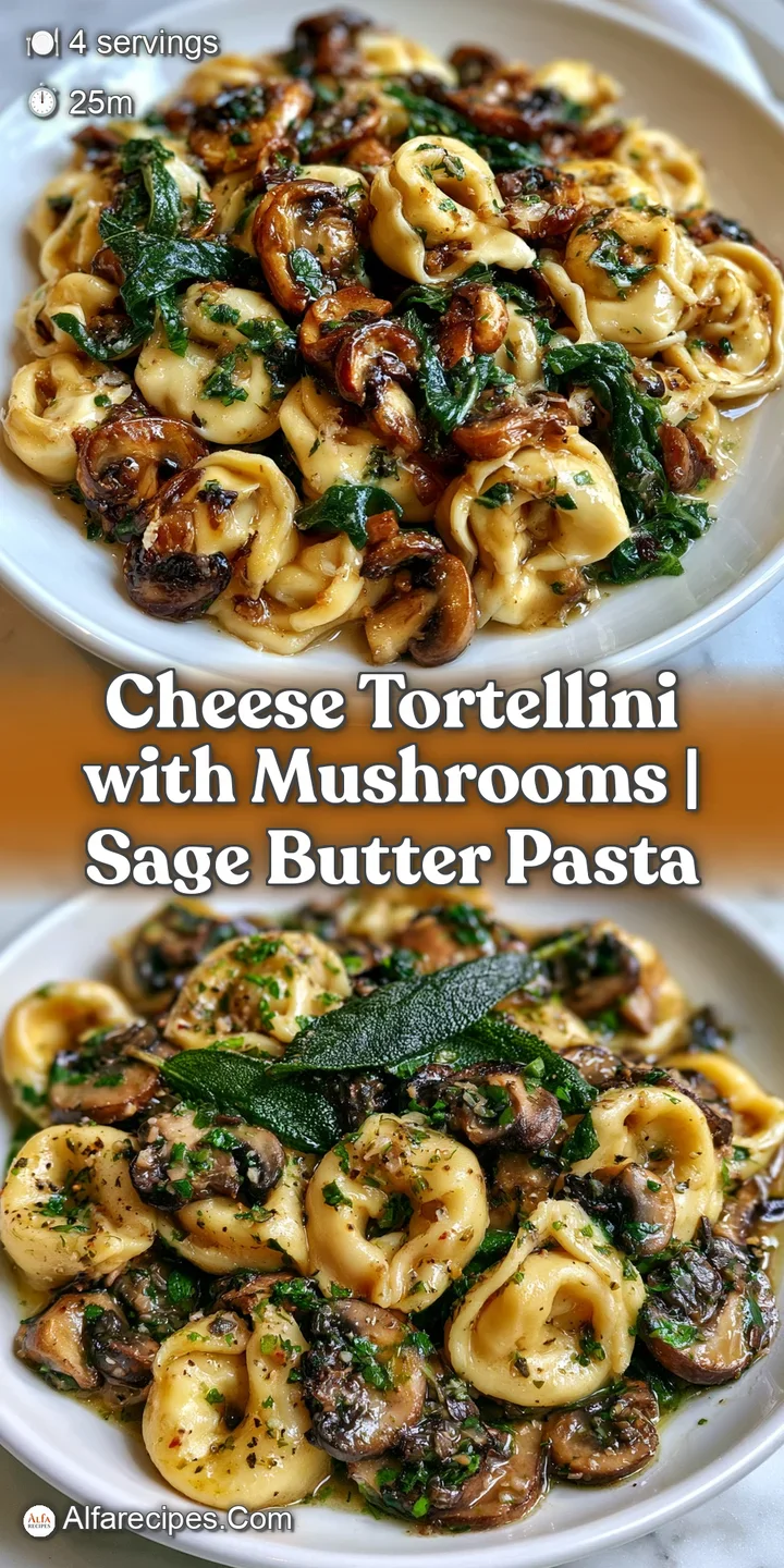 Close-up of plump pasta pillows and sliced golden mushrooms coated in a glossy, rich cream sauce with steam rising.