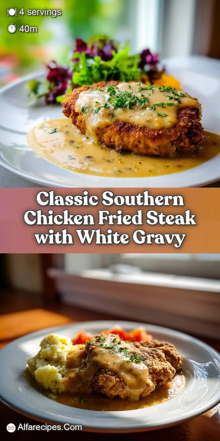 Close-up of a tender, breaded steak cutlet with a thick, velvety gravy, a tempting forkful visible.