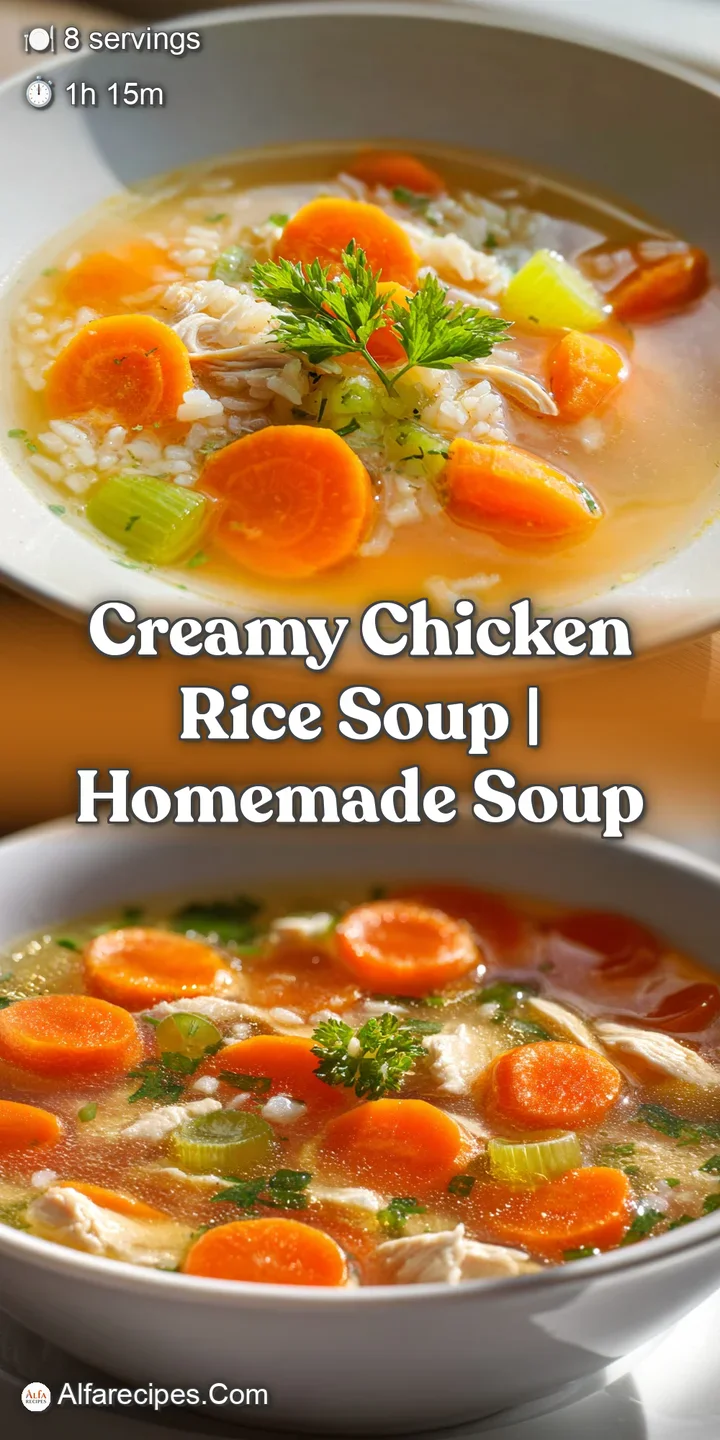 Macro shot of creamy, velvety broth with soft rice grains and tender chicken, topped with a sprig of fresh parsley.