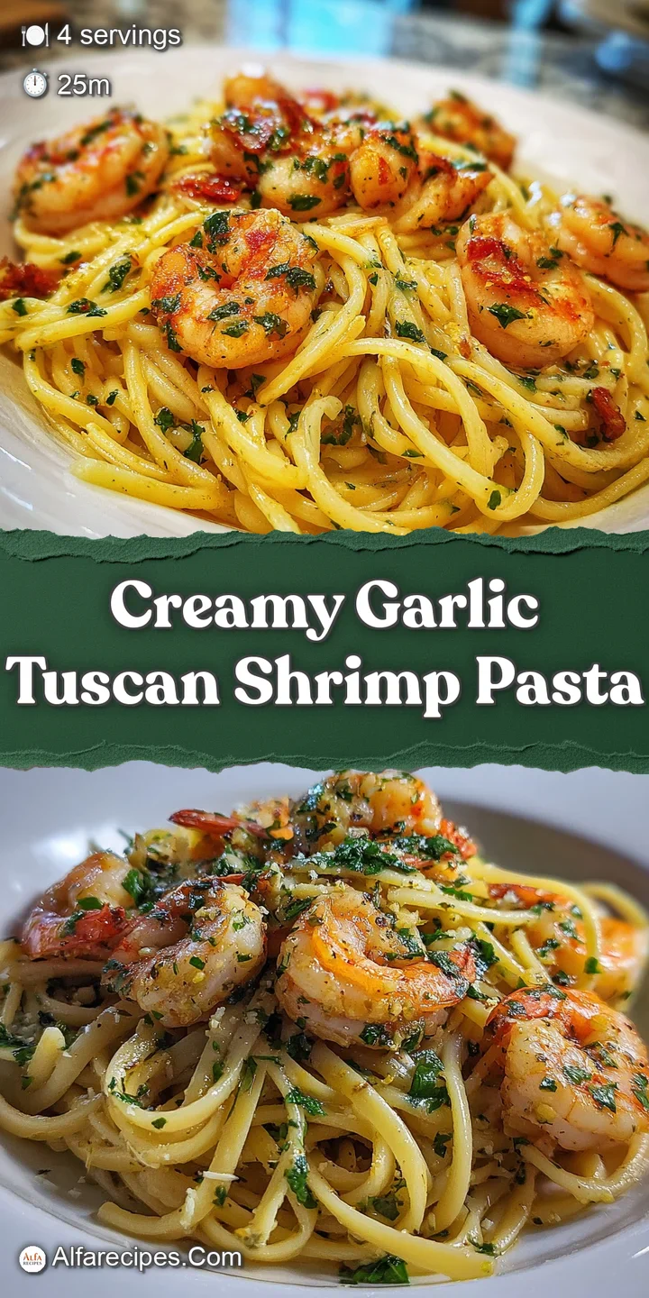 Close-up: Juicy shrimp nestled amongst creamy pasta, dotted with bright sun-dried tomatoes and verdant spinach leaves. Inv...