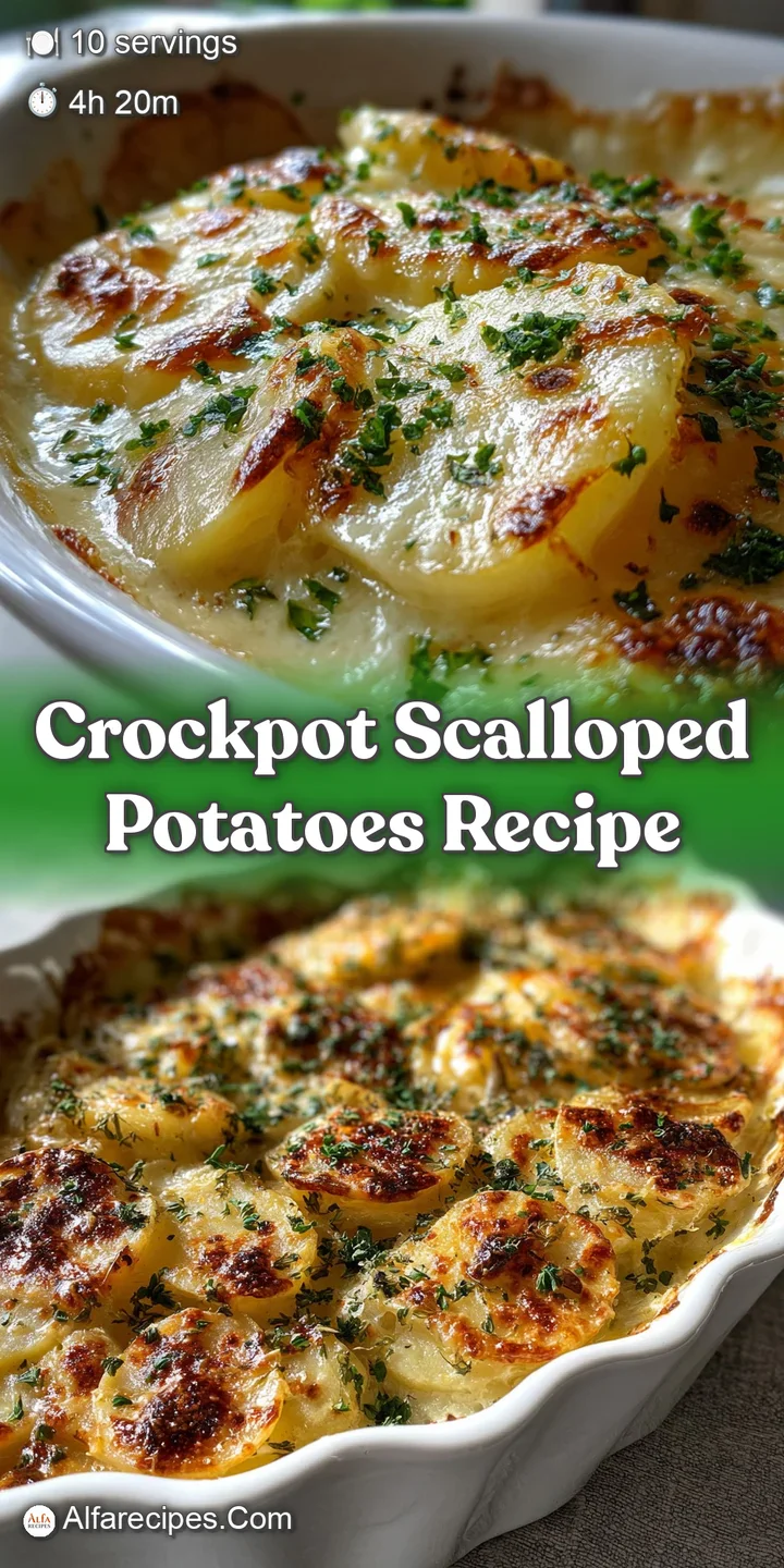 Close-up view of cheesy scalloped potatoes bubbling hot. The creamy sauce glistens; browned edges add a crisp, tempting te...