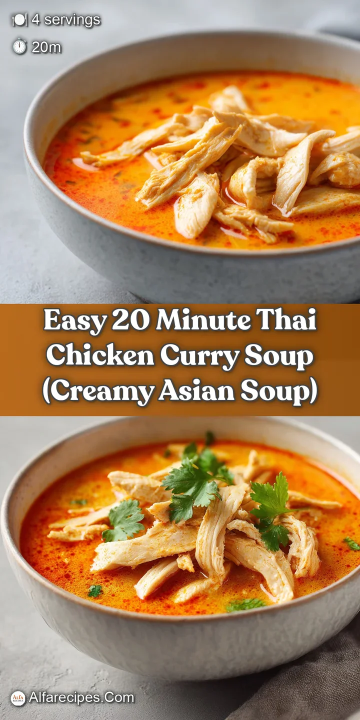 Close-up of tender chicken and crisp vegetables submerged in a rich, velvety orange coconut curry broth.