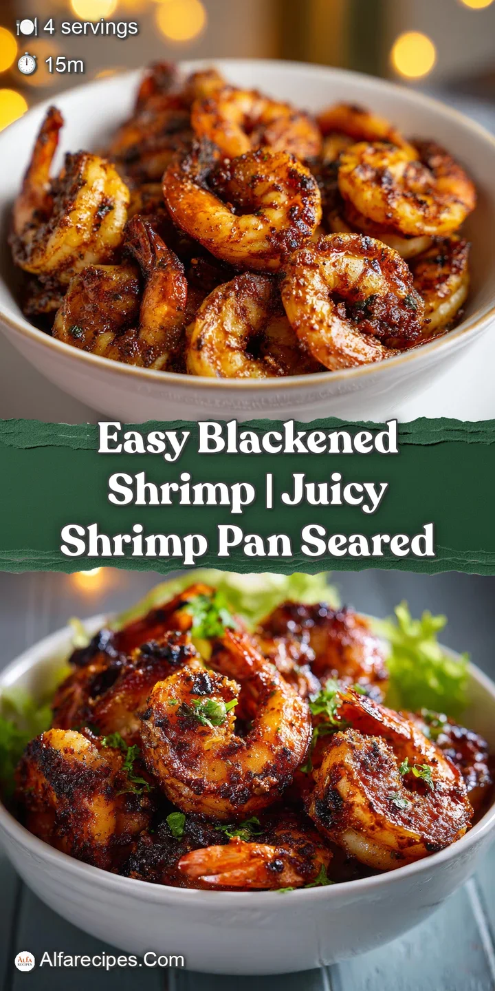 Close-up of juicy, blackened shrimp, the spice crust creating a tempting texture. Hints of steam suggest a delightful, sav...