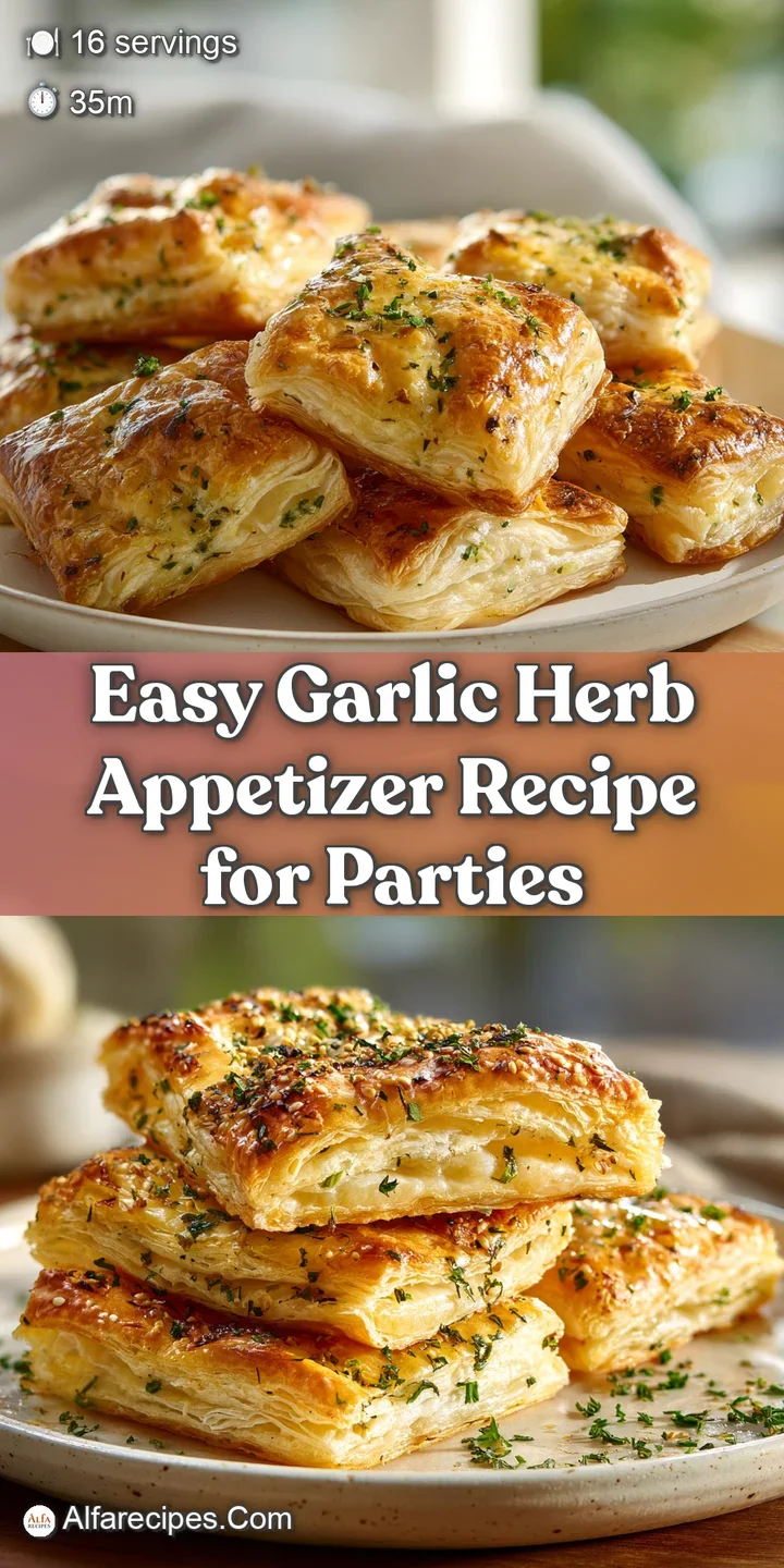 Close-up of garlic herb appetizer, highlighting the bubbling, melted cheese and flecks of fresh herbs on toasted bread.