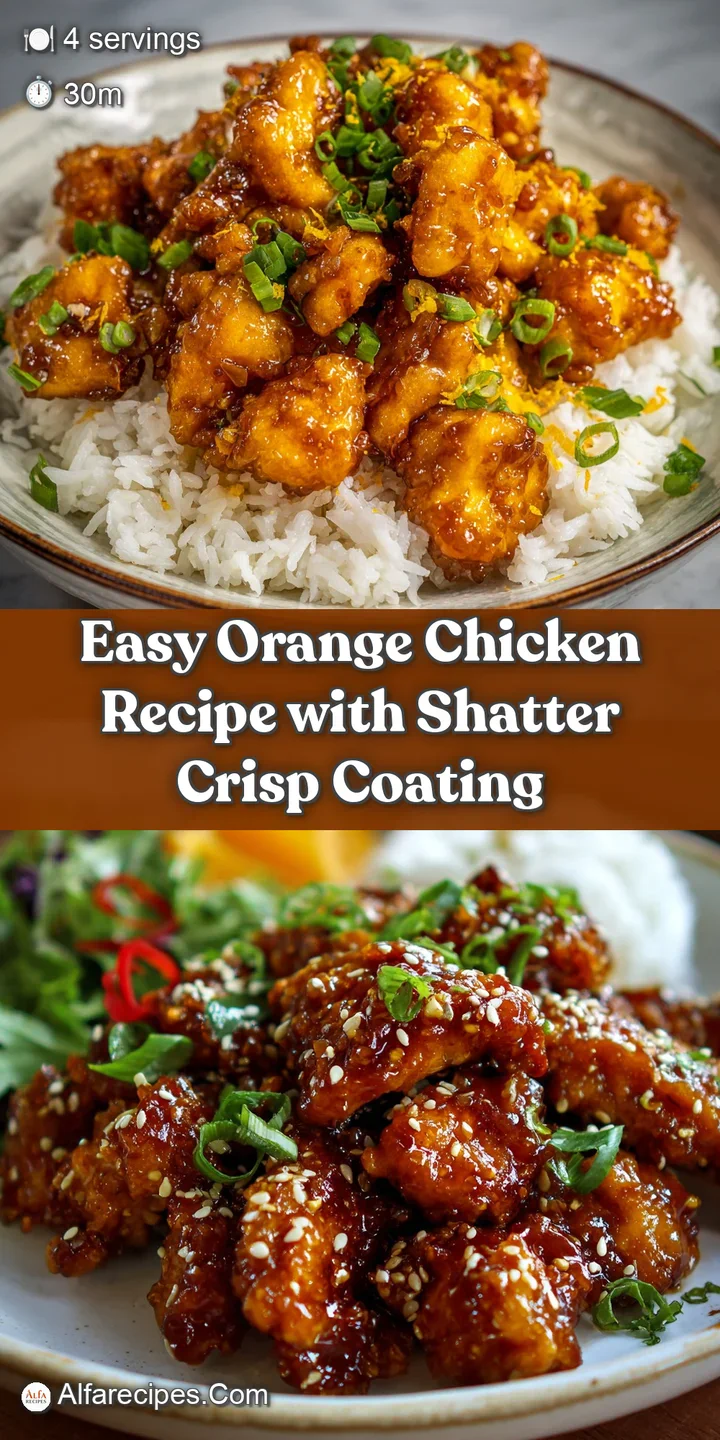 Close-up of sticky, caramelized orange chicken; glistening, tangy sauce coats each tender piece for a tempting bite.