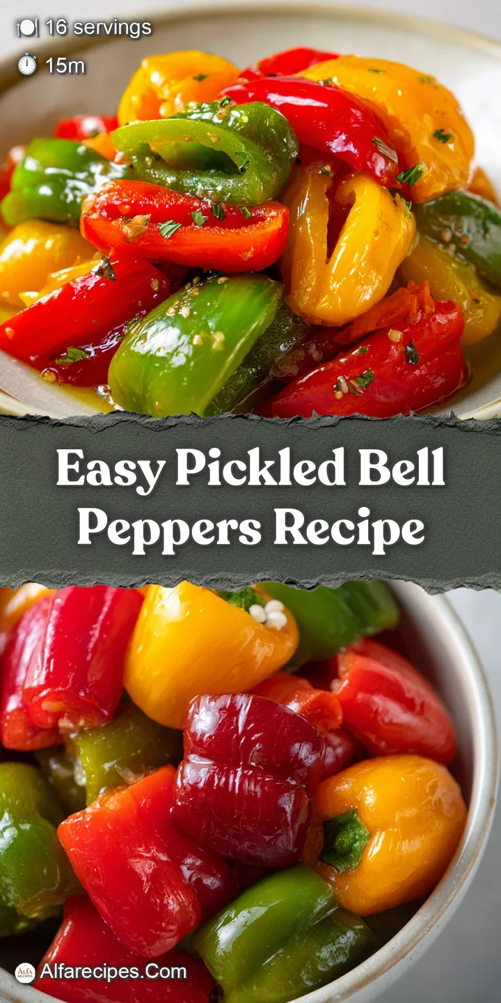Close-up: glistening, crisp pickled bell peppers showing off their vibrant colors and appealing textures, hinting at tangy...