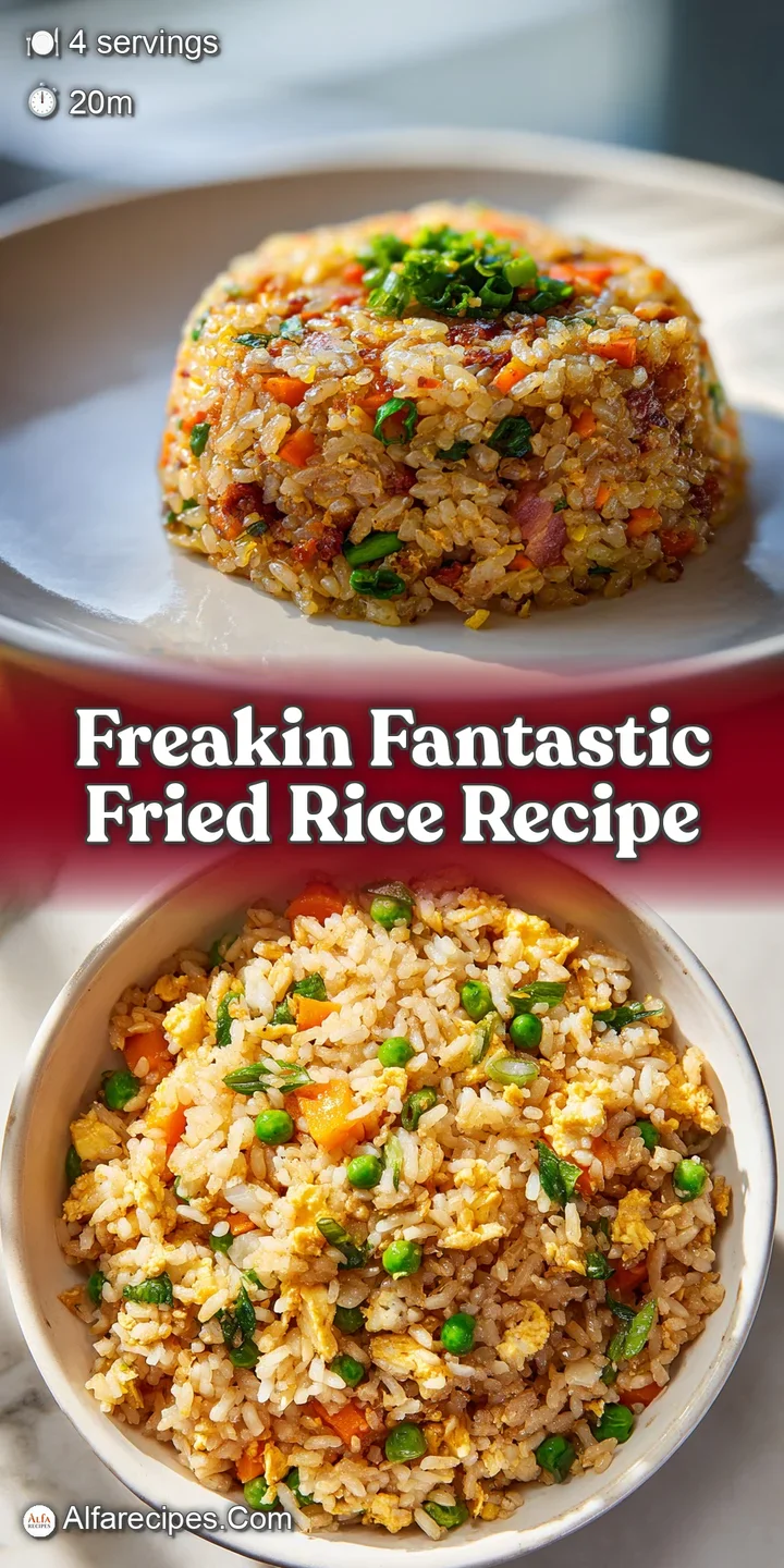 Close-up of glistening fried rice, showcasing the diverse textures and colorful ingredients. A tantalizing glimpse into a ...