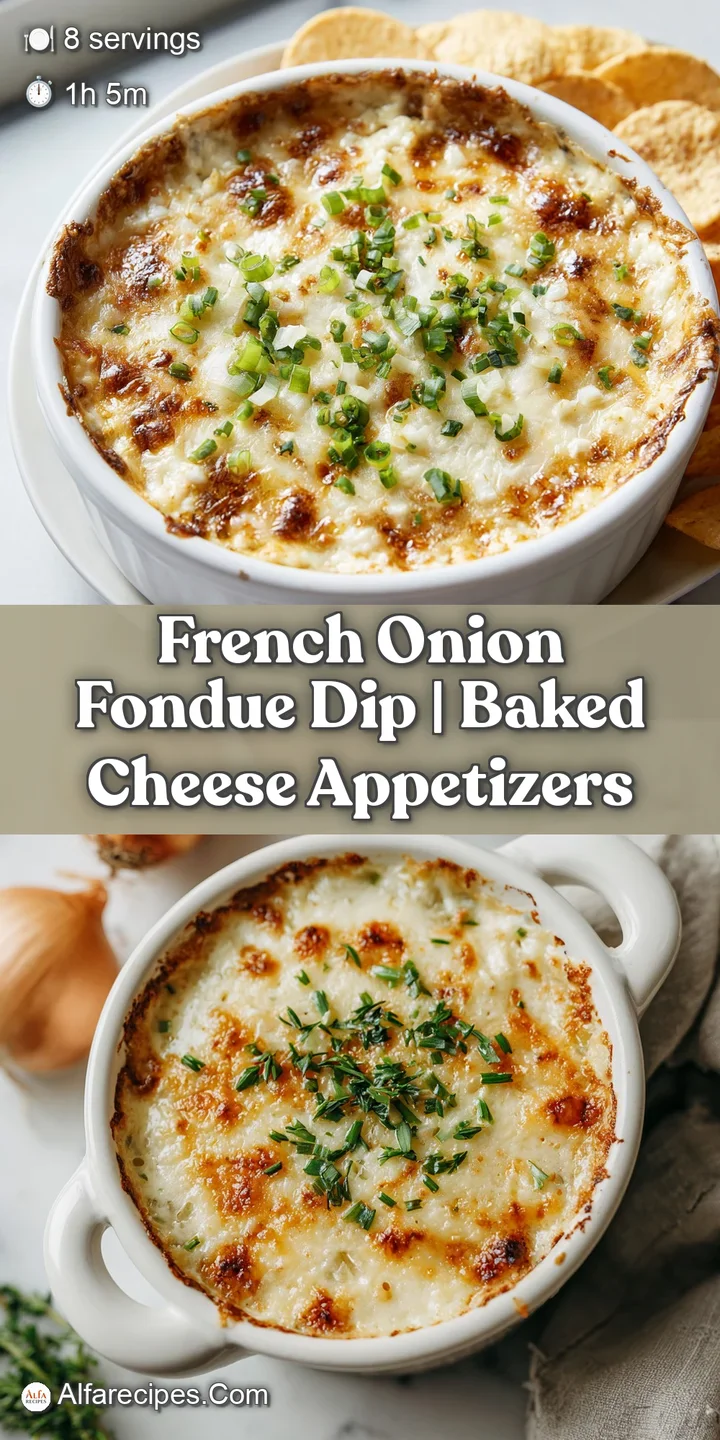 Close-up of a rich, golden-brown fondue dip with strings of melted cheese and a sprinkle of fresh chives.