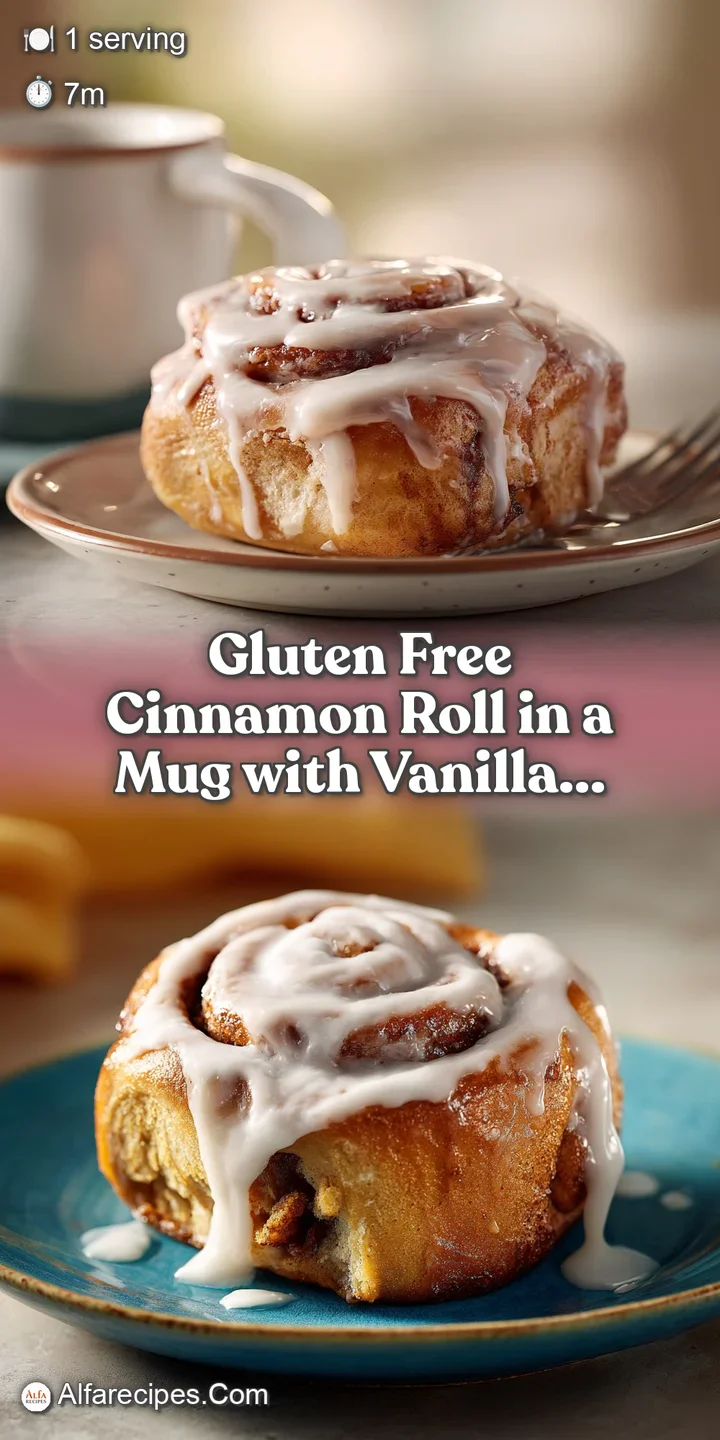 Close-up shot of a fluffy cinnamon roll in a mug, with a soft texture, warm color, and sweet sugar dusting.