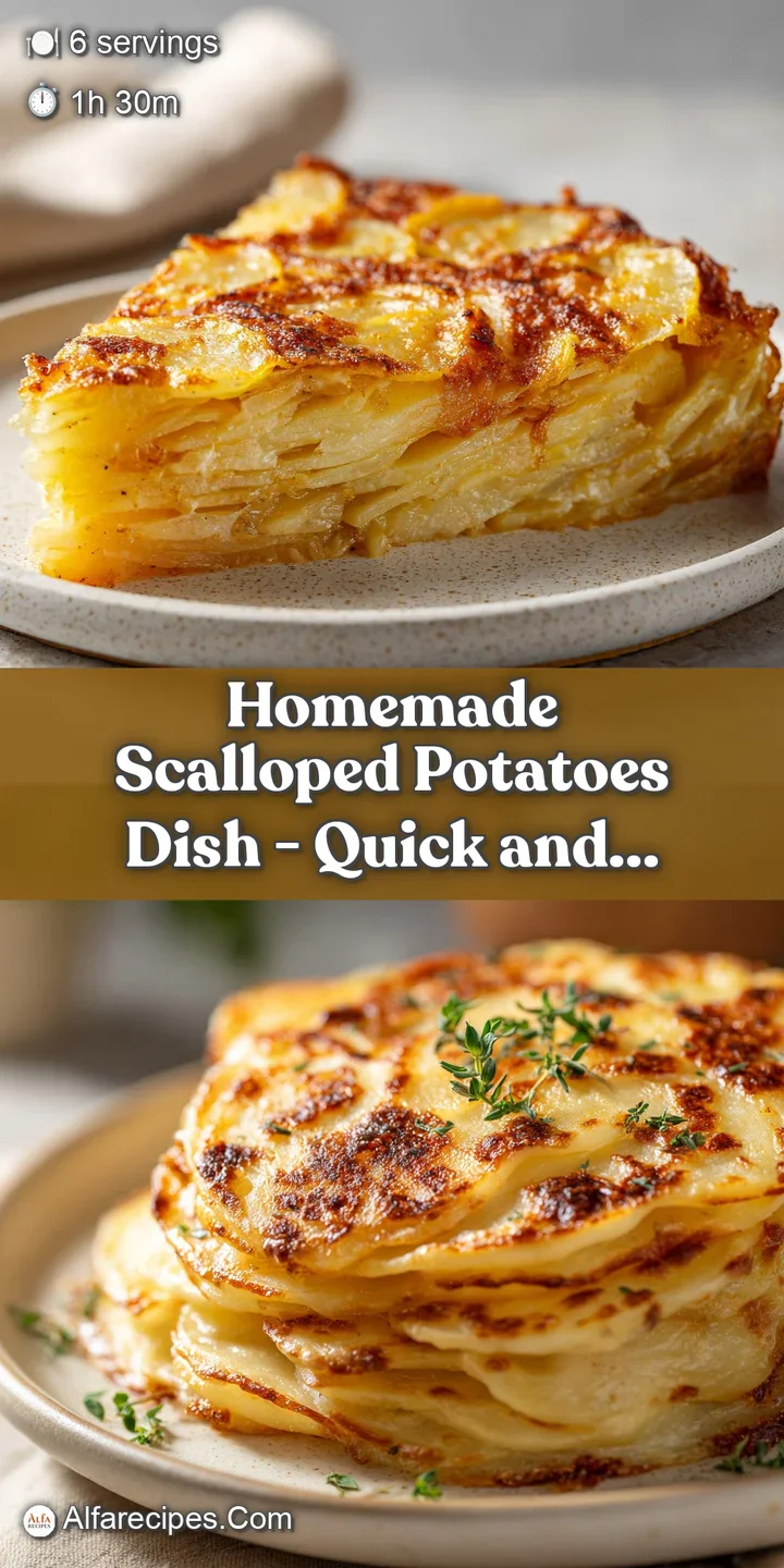 Macro view of tender, thin potato layers smothered in a rich, creamy white sauce with a caramelized crust.