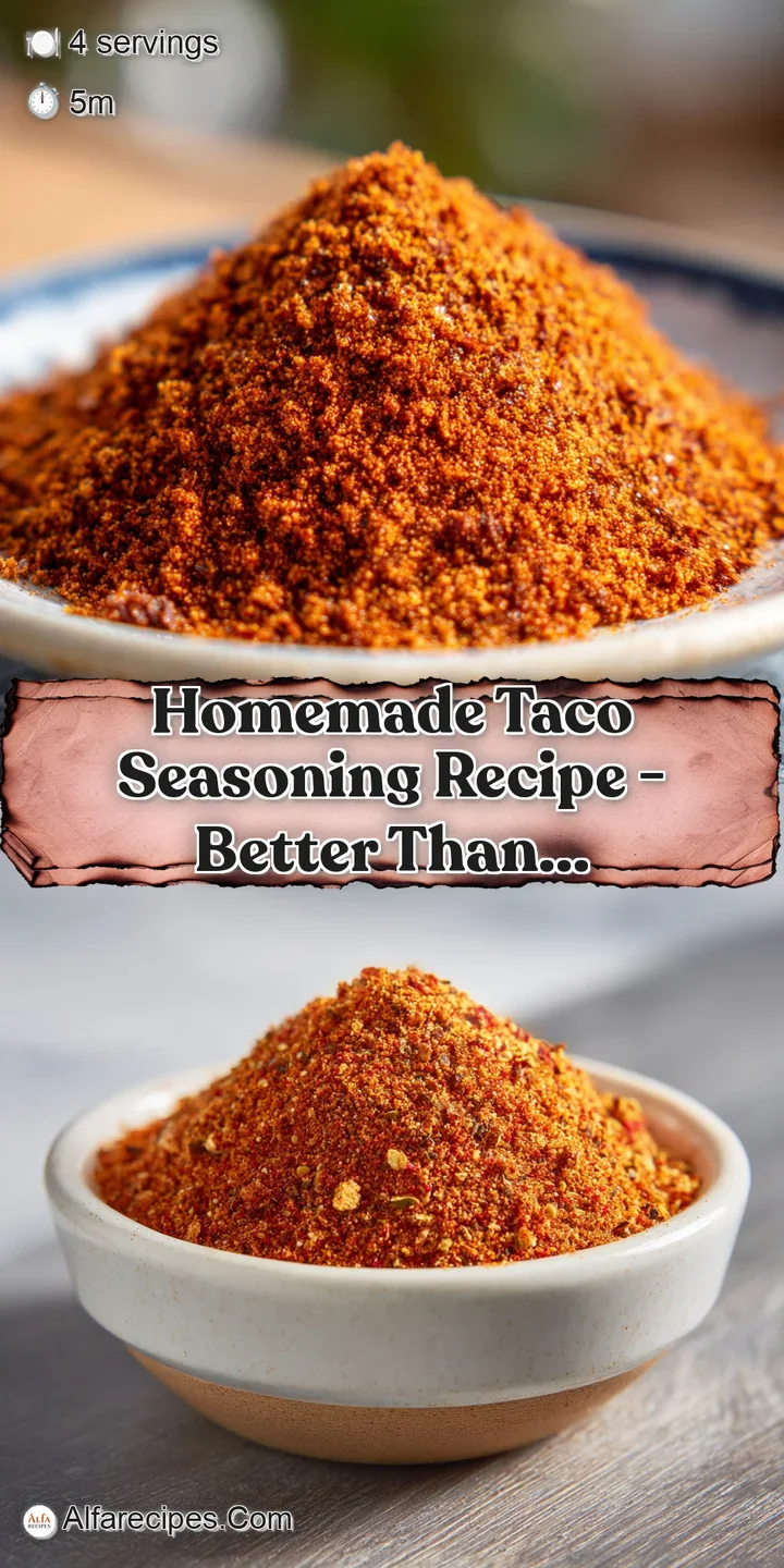 Up-close view reveals the coarse texture and deep red hues of homemade taco seasoning, hinting at its bold, savory flavor ...