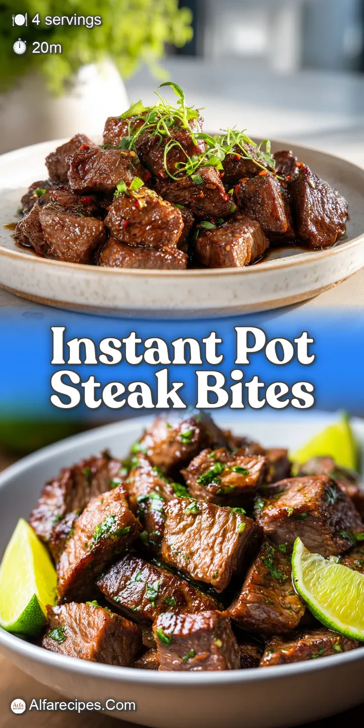 Close-up of glistening, tender steak bites with a sprinkle of fresh herbs, highlighting the rich color and savory appearance.