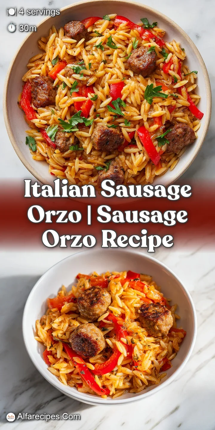 Extreme close-up of tender, creamy grains of pasta and seared sausage bits glistening under a soft warm light.