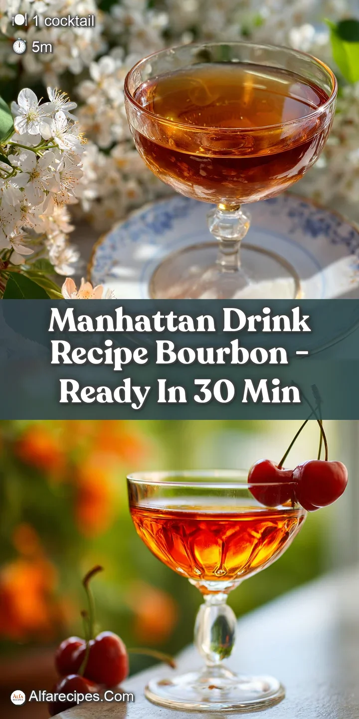 Close-up of a glistening Manhattan cocktail. Amber liquid swirling with ice; bright cherry adding a pop of color and sweet...