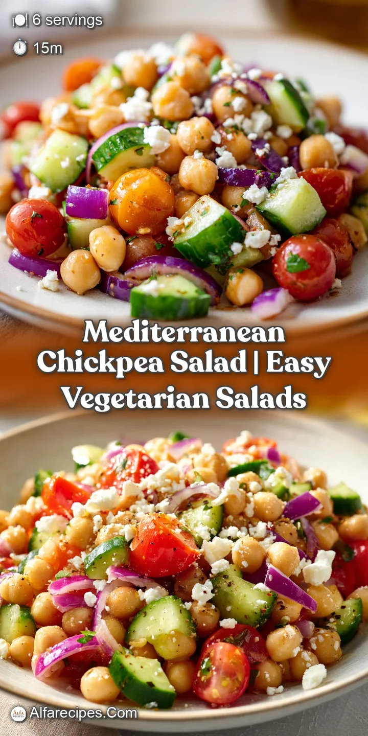 Close-up of glistening chickpeas and crumbled feta cheese mixed with bright red tomatoes and emerald green parsley.