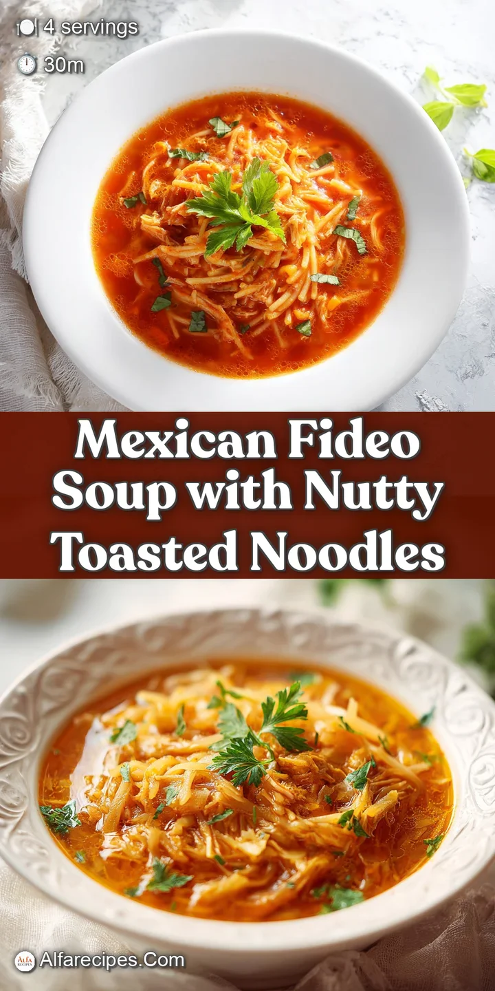 Close-up of fideo soup highlighting the soft noodles, diced tomatoes, and vibrant green cilantro. Hints of chili oil creat...