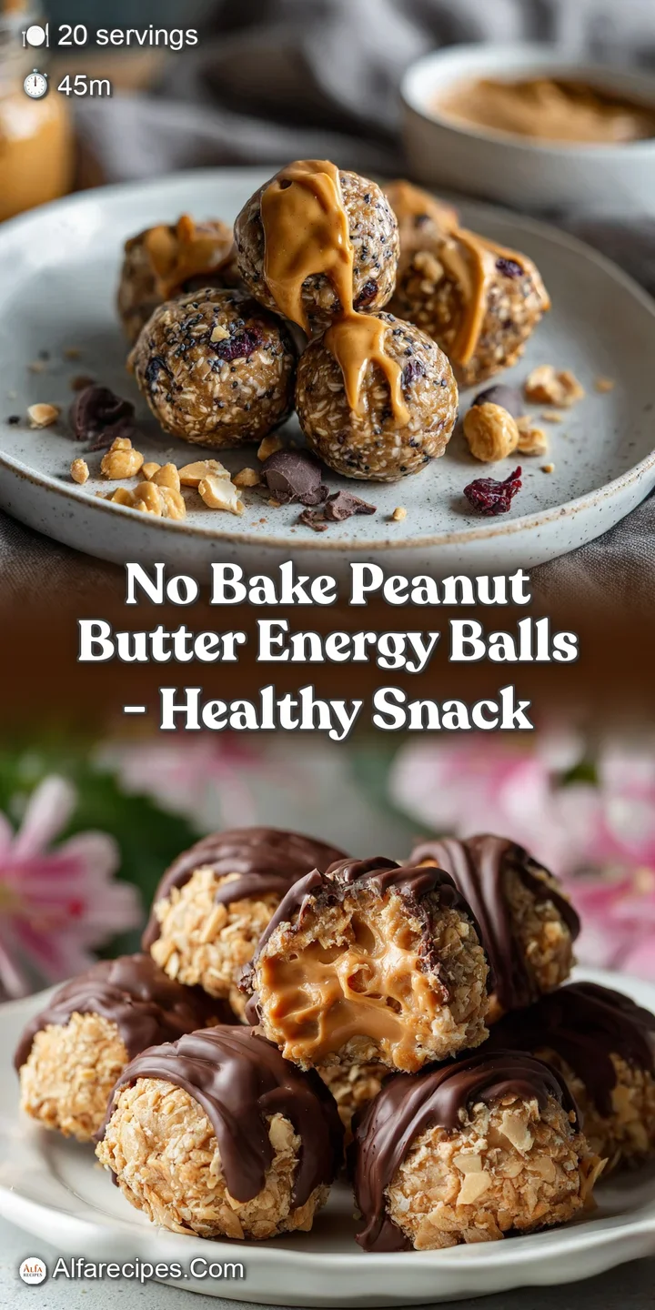 Close-up of a peanut butter energy ball, showing its slightly textured surface and the visible flecks of oats and peanut b...