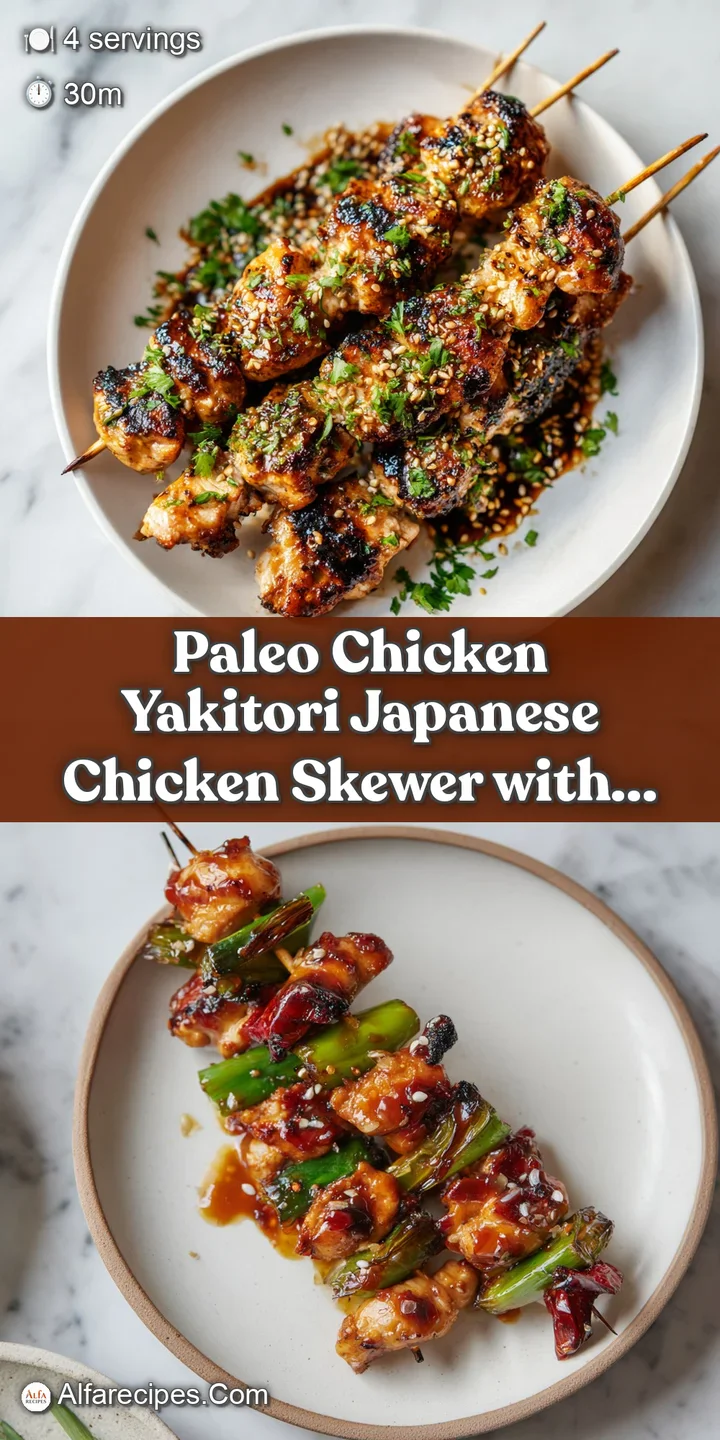 Close-up of sticky-sweet chicken yakitori showing beautiful char marks and dripping with savory, flavorful glaze.