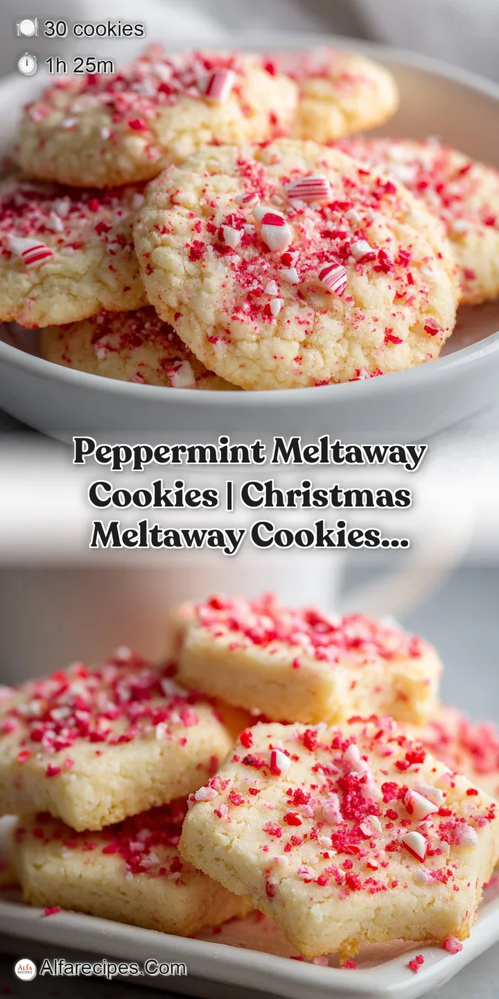 Close-up of a buttery white cookie showing a crumbly texture and sparkling red peppermint candy fragments.