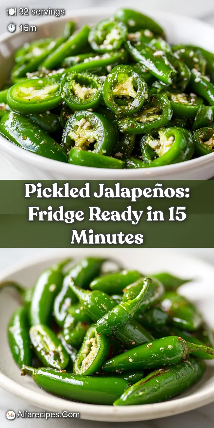 Close-up of glistening, bright green pickled jalape&ntilde;o rings floating in a flavorful brine, promising a burst of heat and t...