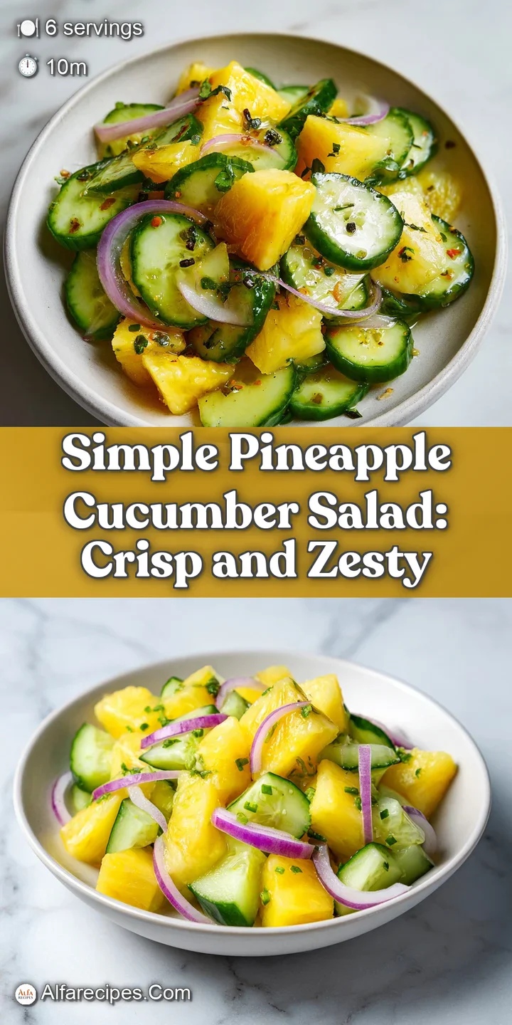 Close-up of the pineapple cucumber salad. You can almost taste the crisp, cool cucumber and sweet pineapple with a light, ...