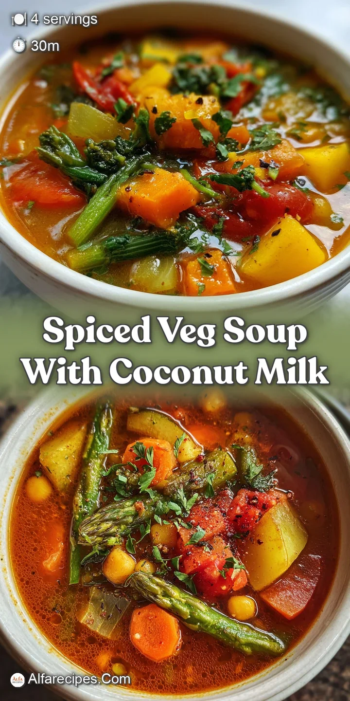 Close-up of steaming, rich vegetable soup, showing the velvety texture and vibrant colors of carrots, spices, and herbs.