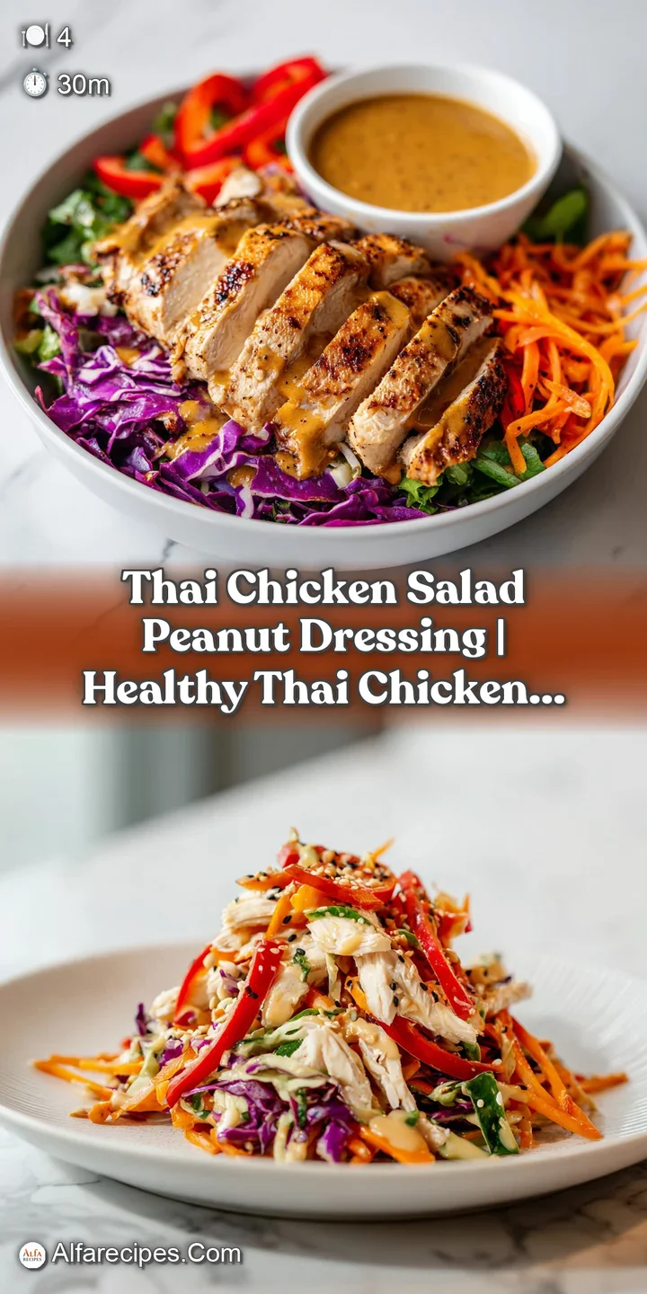 Close-up of creamy peanut dressing coating tender chicken strips and crisp purple cabbage with fresh cilantro.