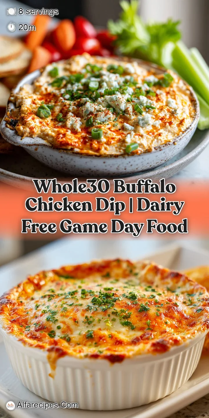 Close-up of warm, creamy buffalo chicken dip, showing melted cheese pull and the rich texture of the shredded chicken and ...