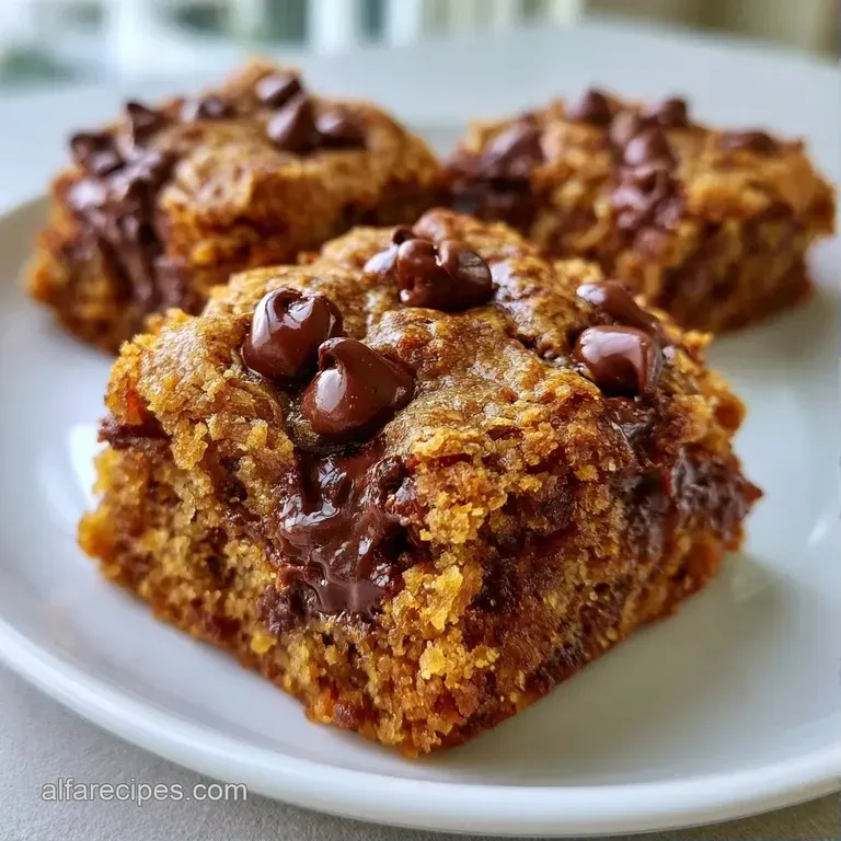 A square of buttery brown sugar cake topped with melted chocolate on a white plate with a dusting of powdered sugar.