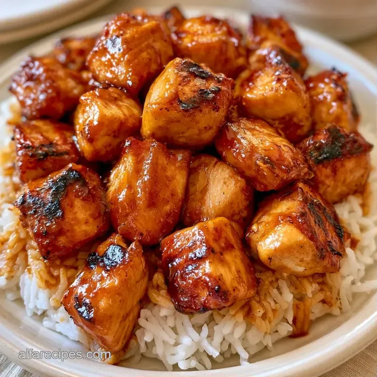 Glossy mahogany BBQ chicken paired with fluffy white rice and colorful vegetables in neat meal prep containers.