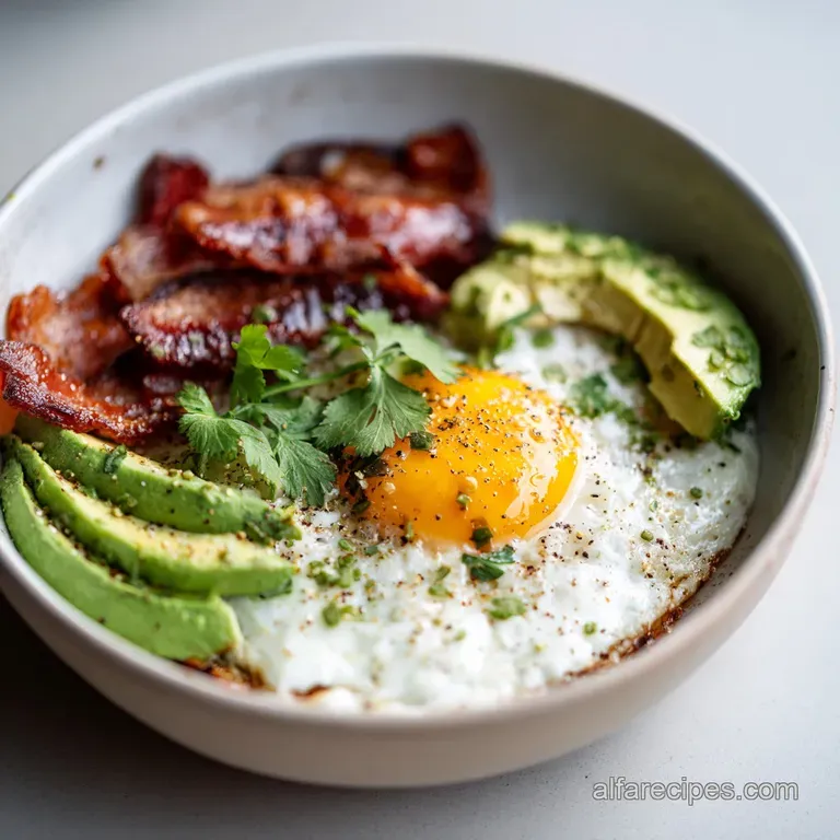 Individual bowl featuring browned chorizo, vibrant green spinach, and a glistening poached egg, all drizzled with a creamy...