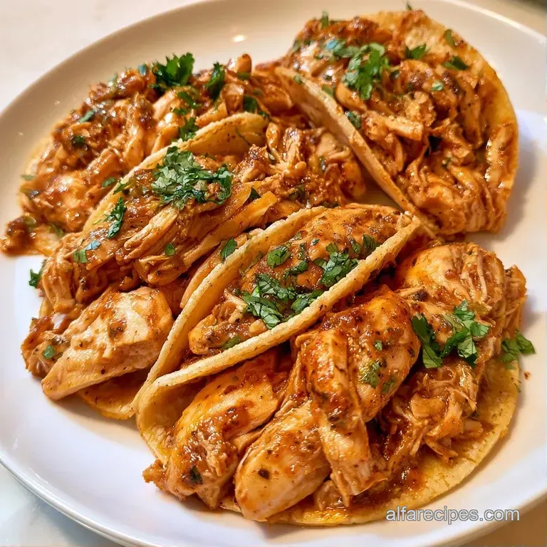 Three vibrant tacos arranged on a white platter with bowls of bright salsa and smooth avocado crema on the side.