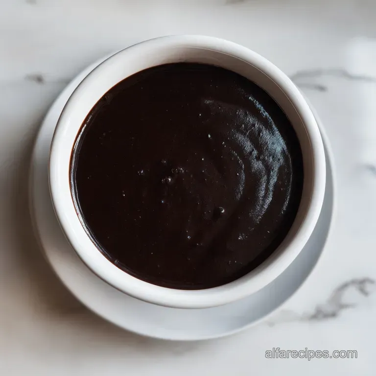 Dark, velvety soup in a white ceramic bowl garnished with creamy avocado slices, diced red onion, and a lime wedge.