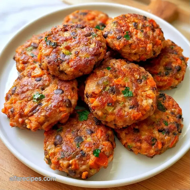 Three small, seared bean patties arranged on a white platter with a dollop of creamy white yogurt and parsley.