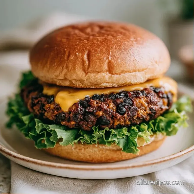 Three charred plant-based patties on golden buns served on a slate platter with crispy sweet potato fries.