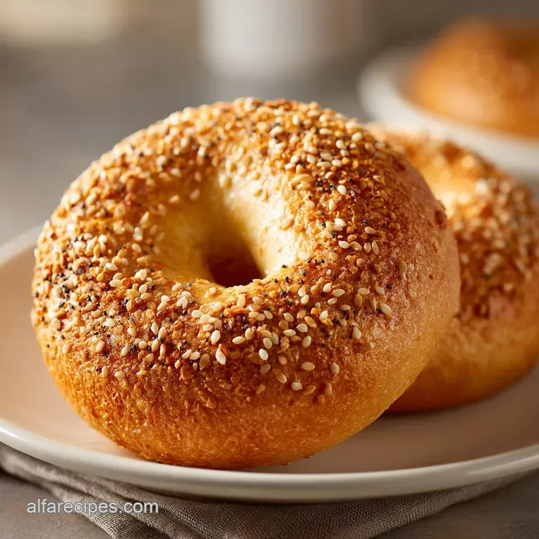 Warm, hand-formed bagels artfully arranged on a rustic wooden board with a smear of cream cheese.