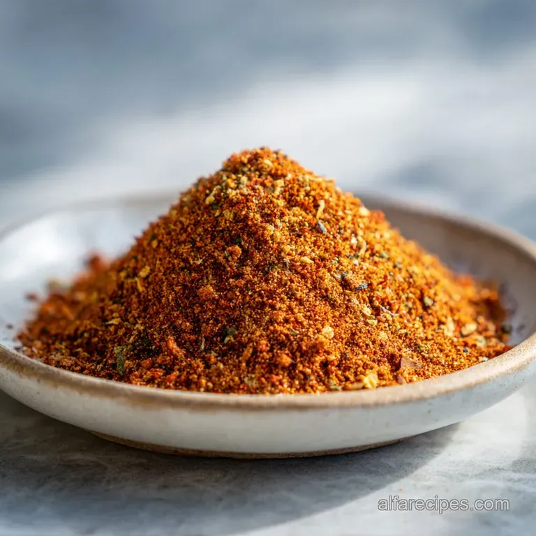 Neatly arranged spices in individual glass containers showcase the rich colors and textures of a homemade taco seasoning b...