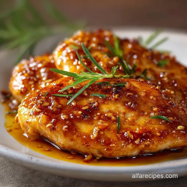 Sliced golden chicken breasts on a white plate, garnished with fresh scallions and a drizzle of amber glaze.