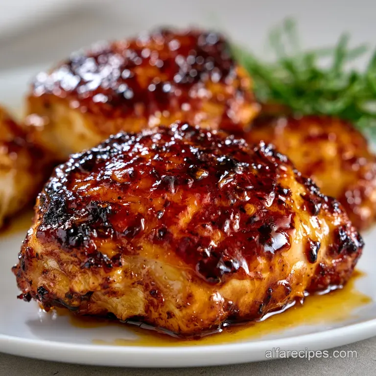 Golden-brown glazed chicken served beside vibrant steamed broccoli and a drizzle of amber sauce on a matte black plate.