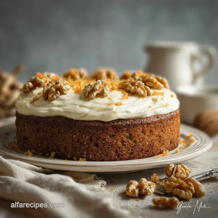 Moist Carrot Cake with Cream Cheese Frosting and Walnuts