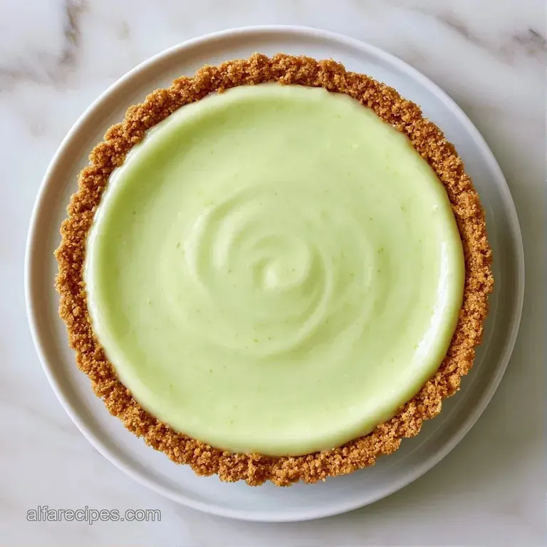 Elegant slice of pale green cream pie on a white plate, garnished with a mint leaf and swirls of whipped cream.