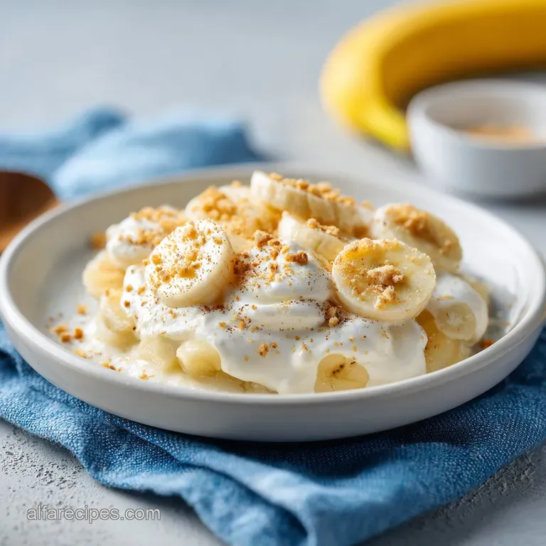 A comforting bowl of creamy banana pudding, swirled with vanilla custard and topped with toasted meringue.