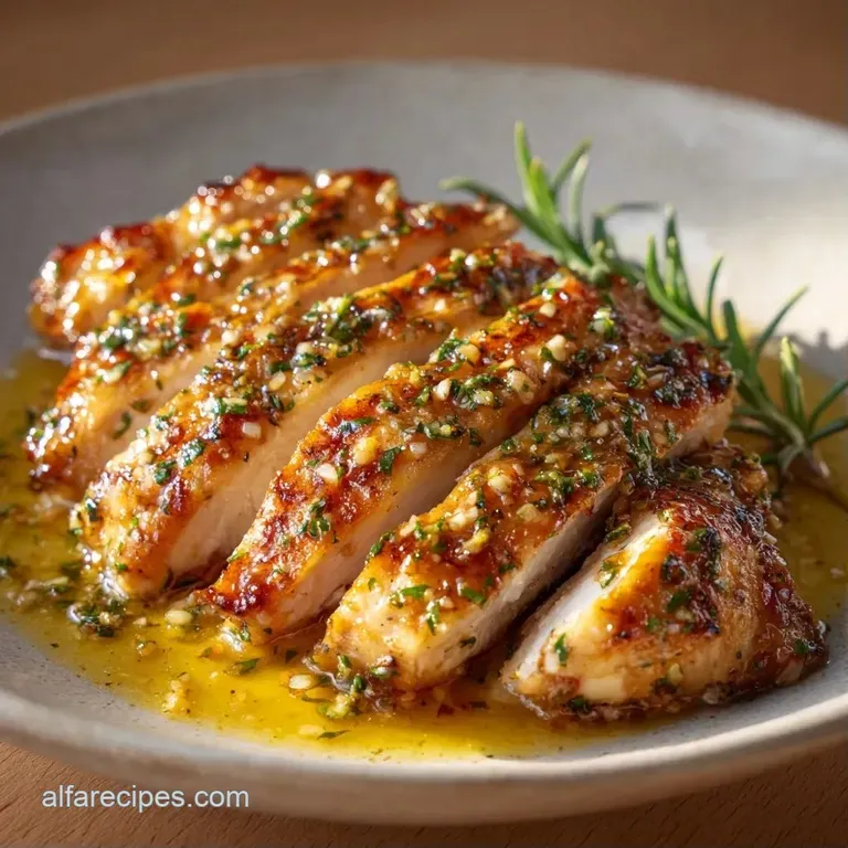 Perfectly seared chicken breast sliced on a matte plate, paired with bright green asparagus and lemon butter sauce.