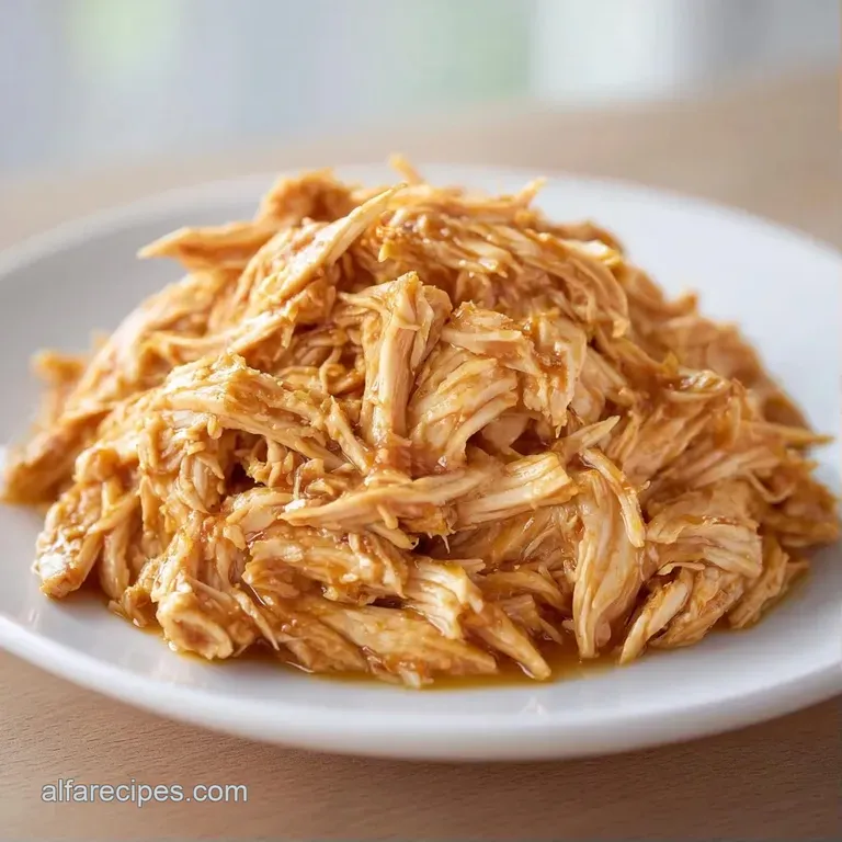 Neatly piled moist chicken strips on a ceramic plate, garnished with sliced scallions and a drizzle of clear glaze.